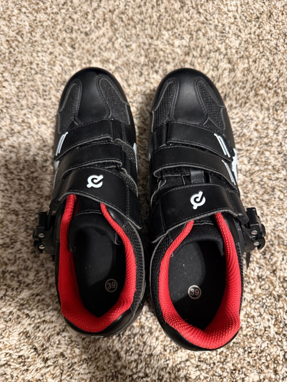 Peloton Black Cycling Shoes with Red Collar